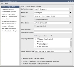 Kickstart generator GUI