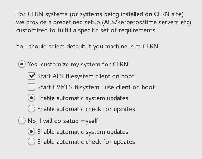 Initial setup options