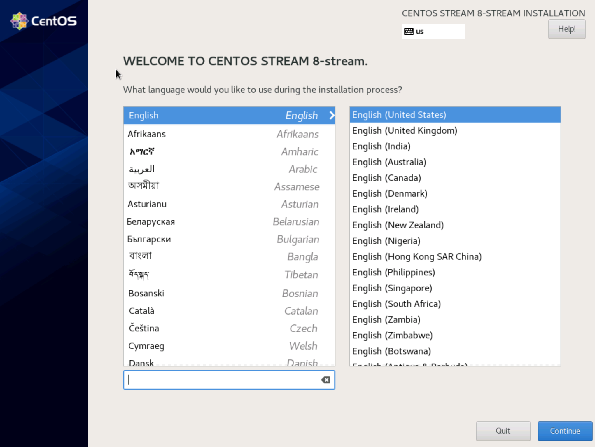 Language and keyboard selection