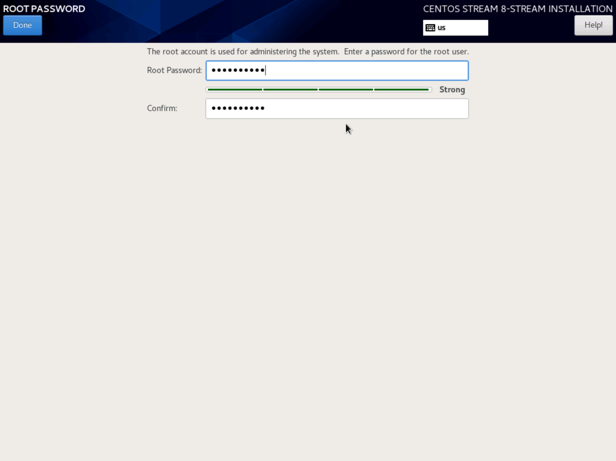 Set root password and create user